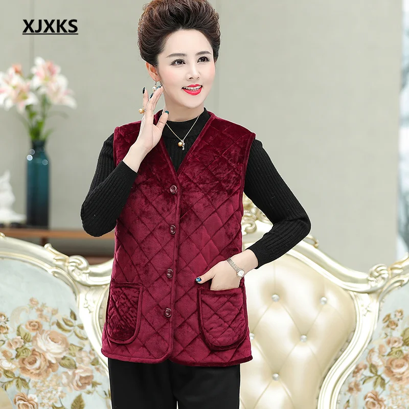 

XJXKS 2022 autumn winter new women vest fashion printing middle-aged and elderly mothers wear fashion outer wear vest