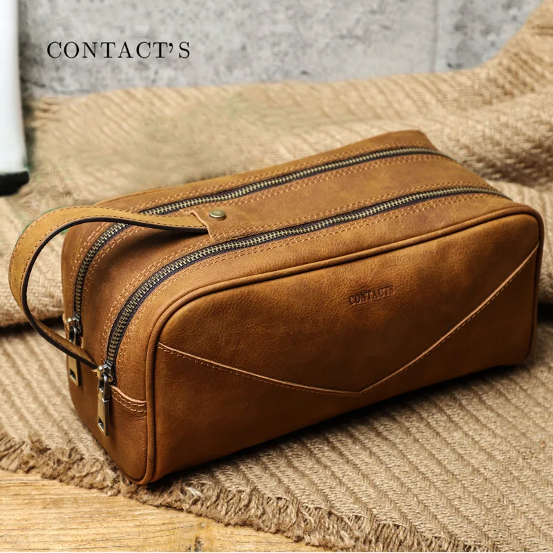 

Casual Retro Men's Storage Bag Crazy Horse Cowhide Leather Men's Washing Bag