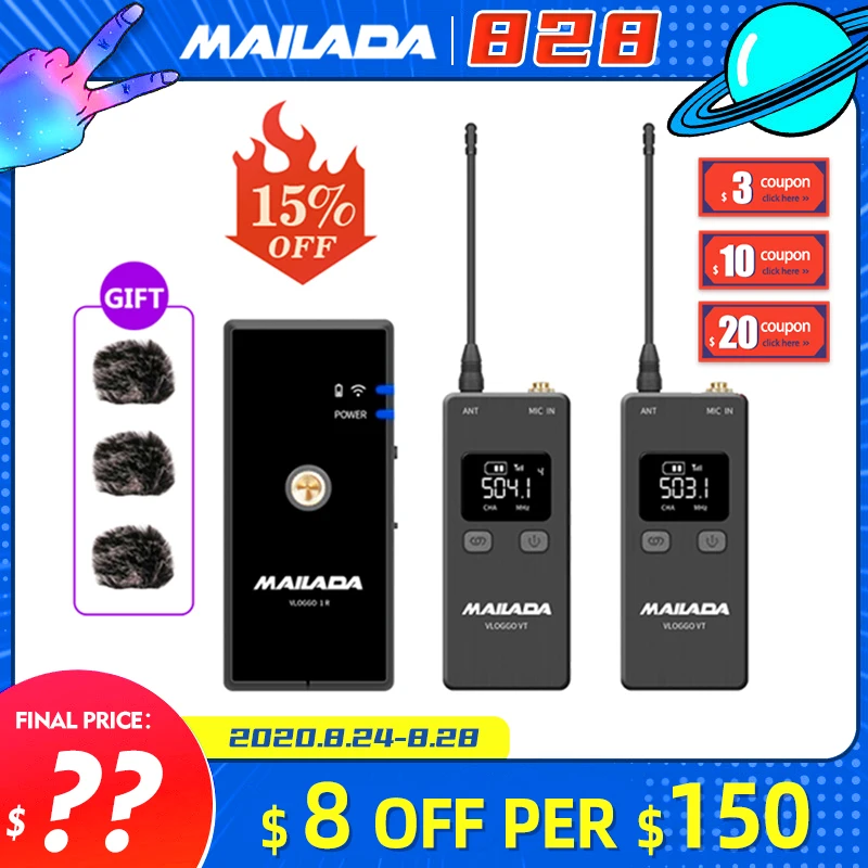 Mailada Vlog Go UHF конденсатор беспроводной микрофон система видео запись Lavalier лацкане
