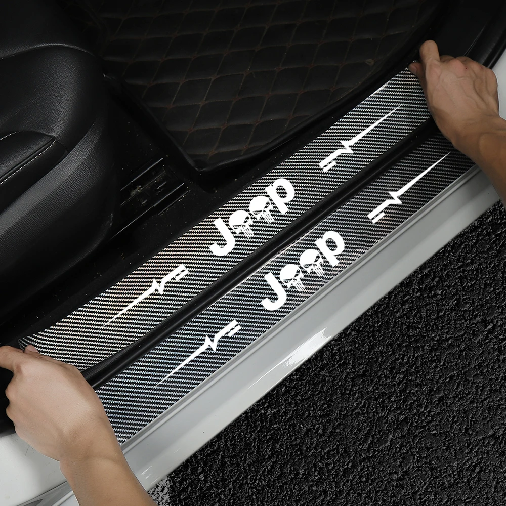 

4 шт. Новая защита порога двери автомобиля 5D кожаная наклейка на порог для Jeep wrangler Renegade Compass Patriot автомобильные аксессуары