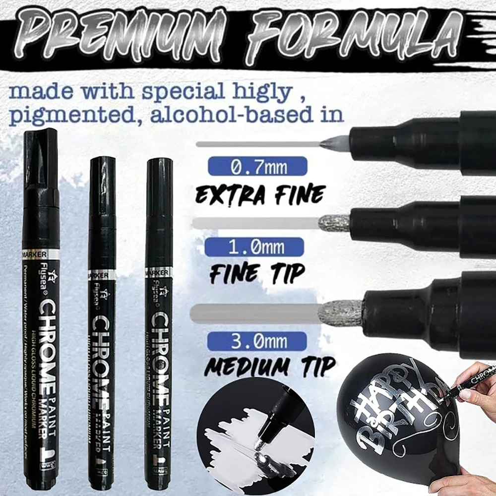 

0.7mm 1.0mm 3.0mm Liquid Chrome Marker Pen Liquid Mirror Chrome Markers Pen Silver Metallic Permanent Paint Pen