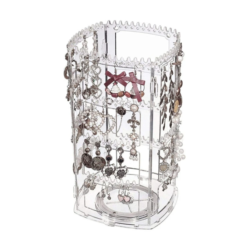 

360 Rotating Clear Earring Holder 4 Tiers Jewelry Organizer Classic Stand Rack Display with 168 Holes 168 Grooves