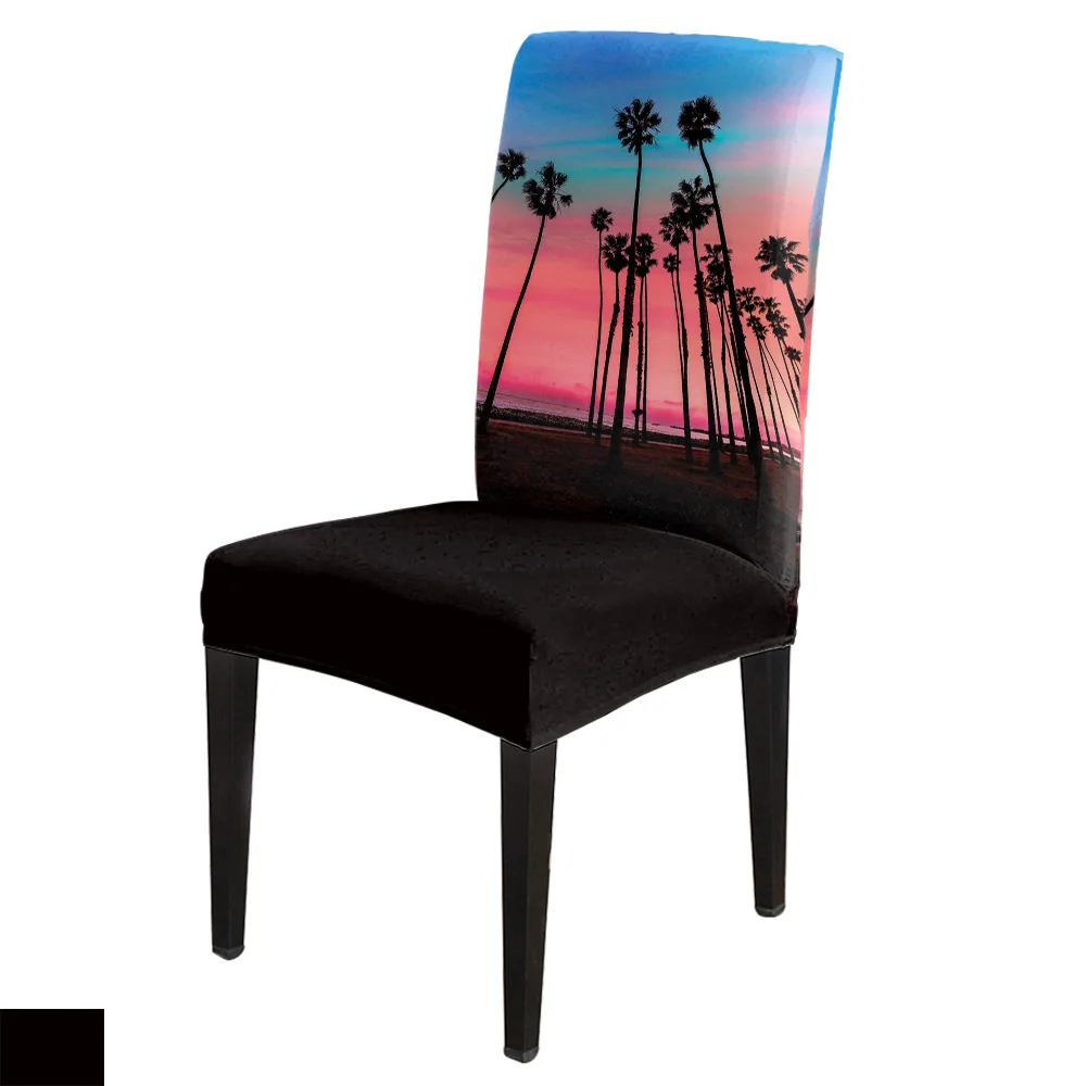 

Beach Scenery Coconut Trees Chair Cover Spandex Elastic Printing Dining Chair Kitchen Seat Case Stretch