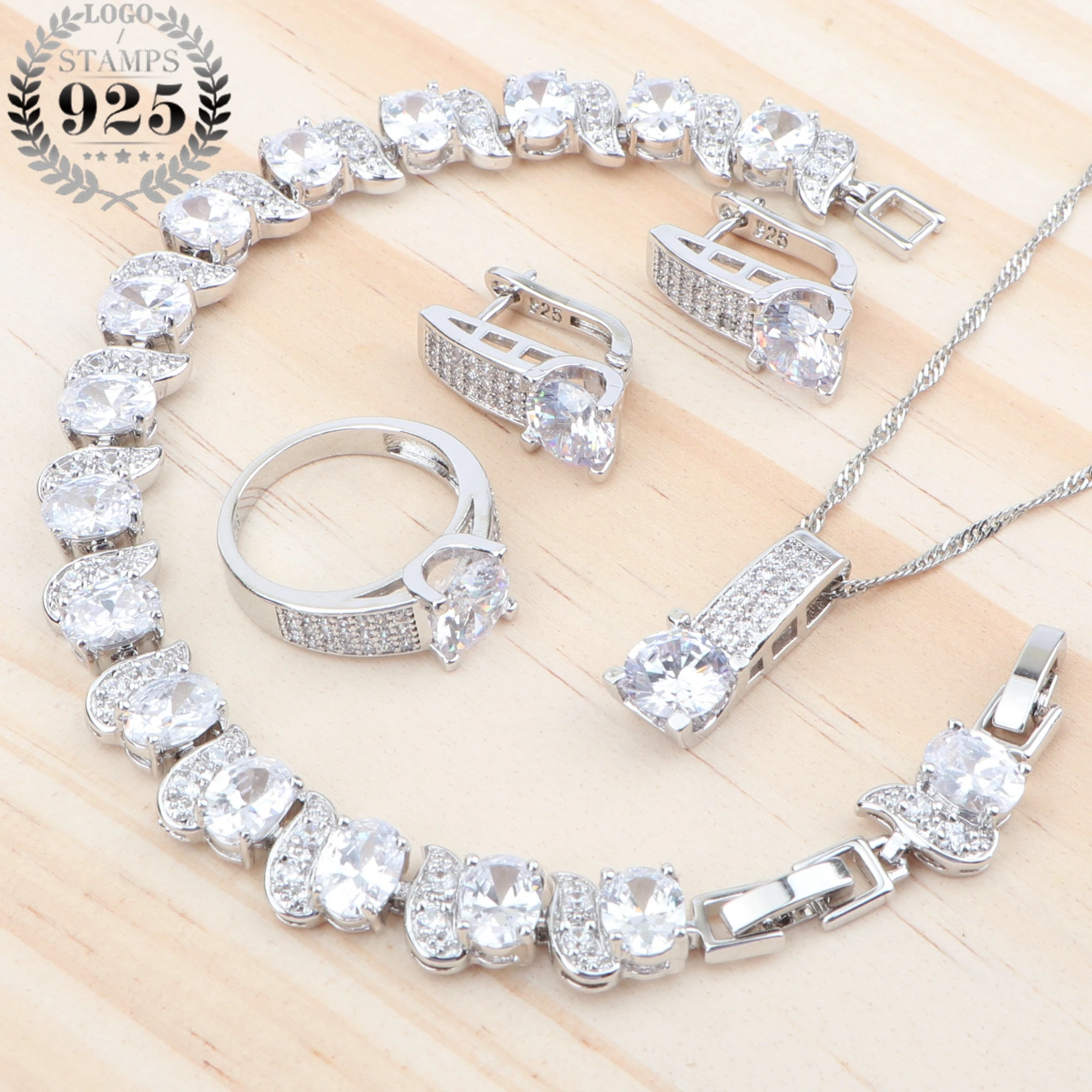 Набор свадебных ювелирных изделий из белого кубического циркония свадебные