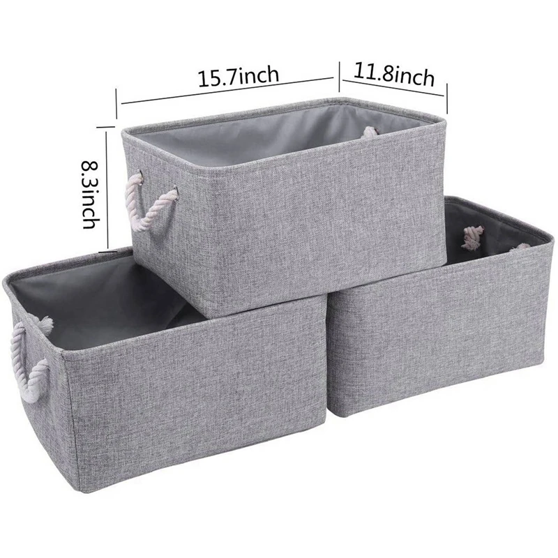 3 Pcs Grey Storage Basket Rectangular Bins &amp 12 Foldable and ECO-Friendly Boxes |