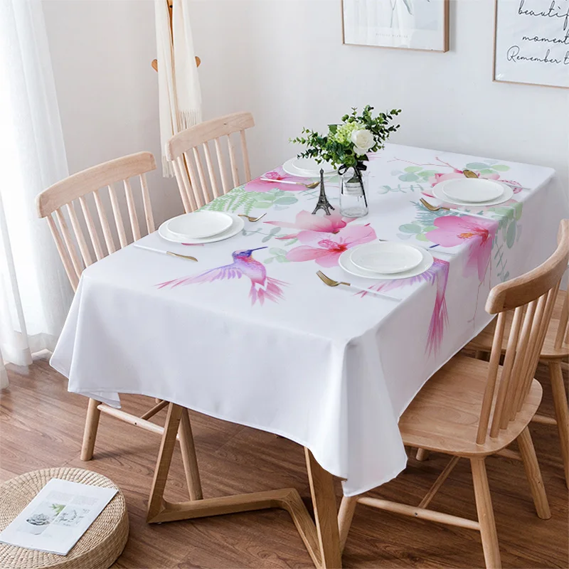

Delicate Tropical Flowers And Hummingbirds Tablecloths Waterproof Kitchen Coffee Table For living Room Home Decor Dining Table