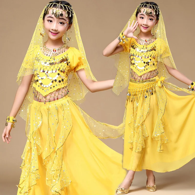 

4pcs Set Girl Belly Dance Costume for Kid Indian Dance Dress Child Bollywood Dancing Costumes for Girl Performance Belly Clothes
