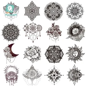 Женские серьги-тату с искусственными черными татуировками, 1 лист, мандала, цветок, временные татуировки для девушек, водостойкие татуировки, индийский Менди