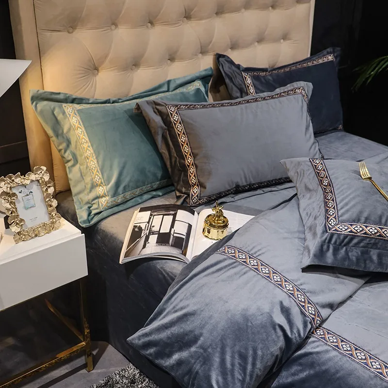 Темно-серый комплект постельного белья вельветовое постельное белье простыня