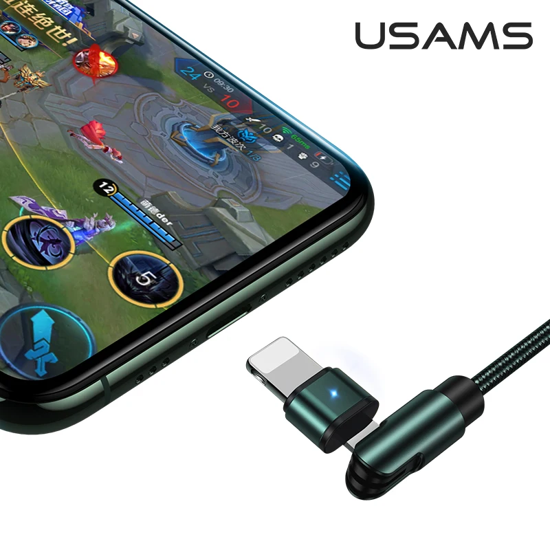 

USAMS 1m 2.1A Rotatable Alloy Elbow Lightning Cable for Game iPhone 13 12 11 X 8 7 6 Plus USB Data Sync Charger Cable