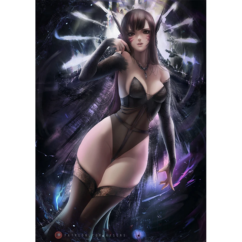 

Overwatch DVA Dark Sexy Demon Girl Canvas Painting Custom Print Video Game Anime Comics Art Poster Wall Pictures for Room Decor