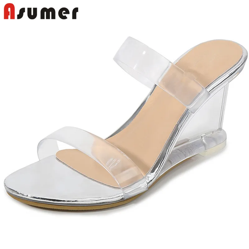 Женские босоножки на танкетке ASUMER прозрачные Простые сандалии для пляжа