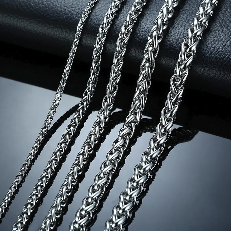 ZORCVENS New Fashion Punk Black Gold Silver Color Stainless Steel Wheat Chains Men Necklace Male Choker Jewelry Gifts