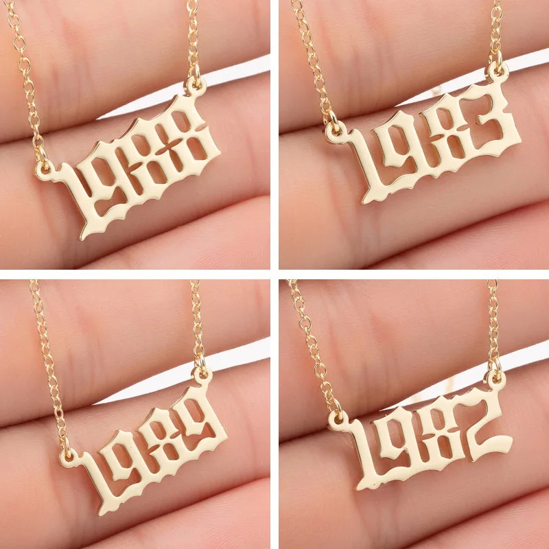 

Stainless Steel Personalize Year Number Necklace for Women Custom Year 1990 2000 2019 Necklace Birthday Gift from 1980 to 2020
