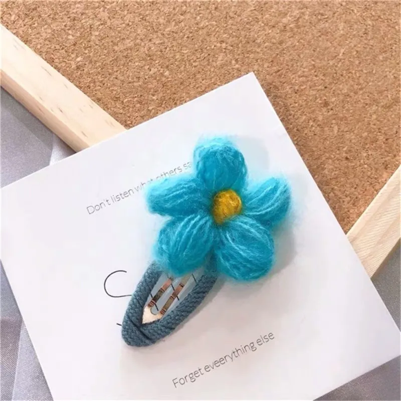 drop blue M MISM, 2 шт., Хит, корейский стиль, Осень-зима, шерсть, вязаный крючком, сладкий цветок, заколка для волос, BB зажим для девушек, женщин, милые заколки, аксессуары для волос - Цвет: drop blue