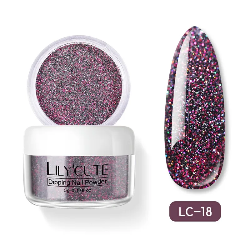 Holographic LC-18 LILYCUTE голографическое погружение ногтей Блеск порошок наборы градиентный французский порошок для ногтей цветной натуральный сухой пигмент для ногтей - Цвет: Holographic LC-18