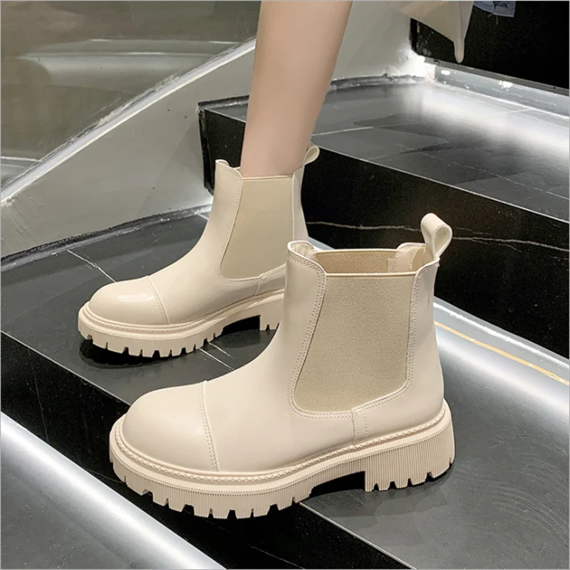 

Winter Boots Women British Style 2021 New Autumn Retro Wild Thick-soled Increased Chelsea Motorcycle Boots Women Shoes
