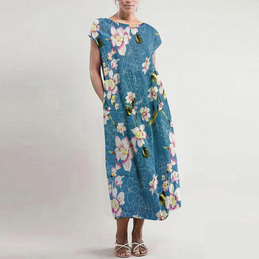 Женское длинное платье с цветочным принтом SAGACE повседневное мешковатое Кафтан