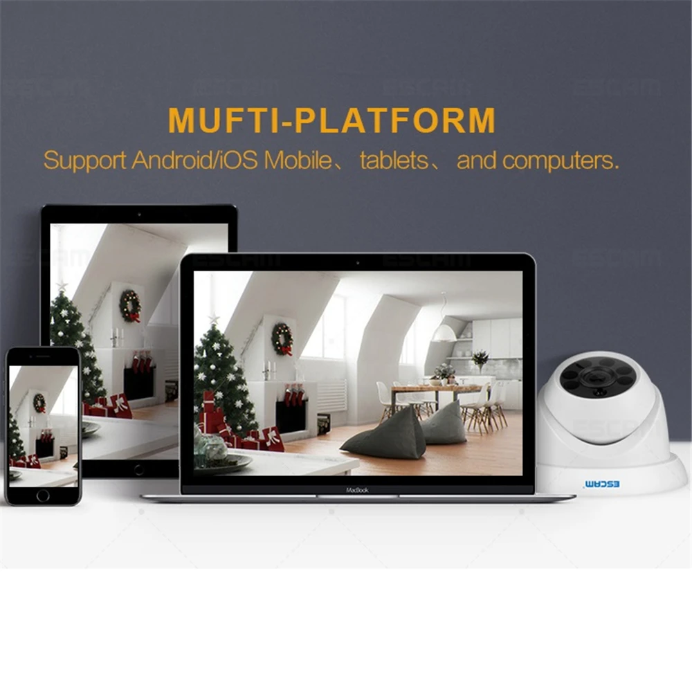 ESCAM QH001 ONVIF H.265 1080P P2P ИК купольная IP камера с функцией интеллектуального анализа