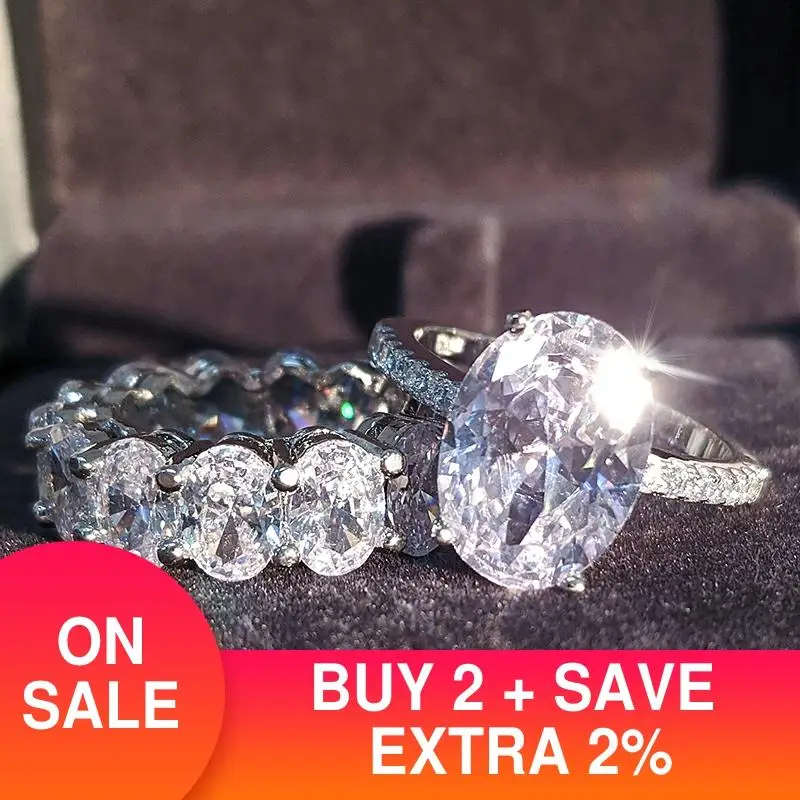 Черная пятница реальные 925 стерлингового серебра Овальный набор обручальных