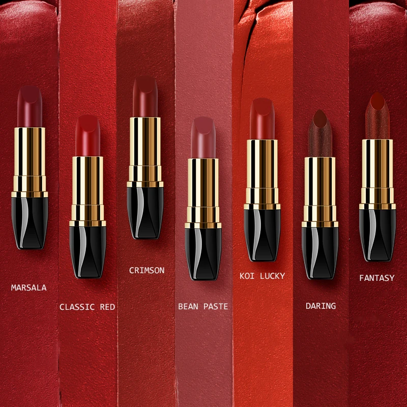 High Quality Edible Lipstick Magic 7 Velvet Red Color Korean Fashion Matte Lipstick Set Makeup Long Lasting Halal Kiss Proof