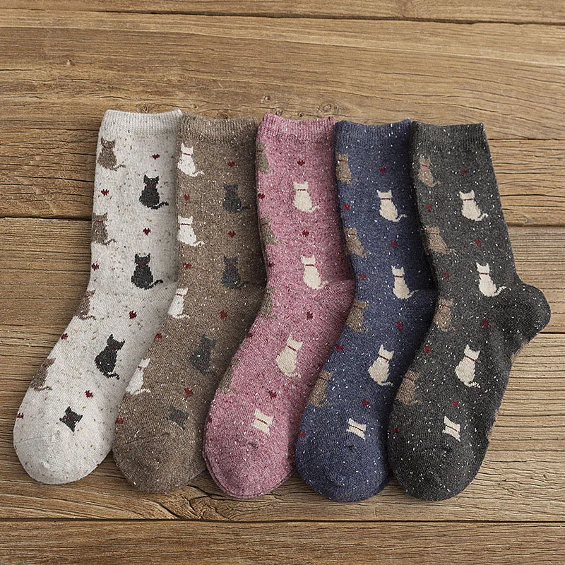 

Autumn And Winter Mid Socks Cute Korean Style Women's Students Socks Japanese Fashion Harajuku Kawaii Thicken Cat Cartoon Socks