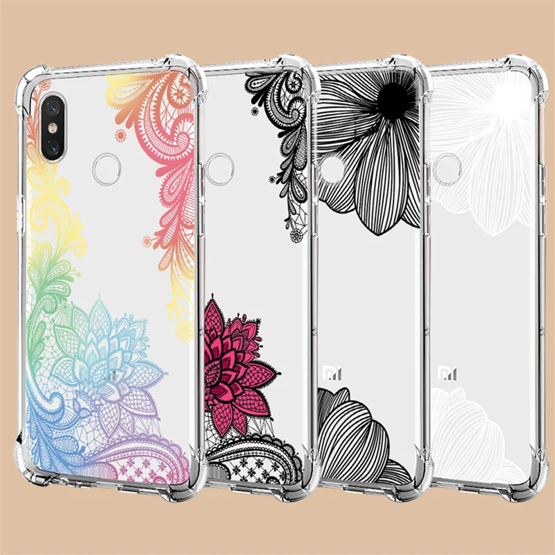 Прозрачный чехол с цветочной подушкой безопасности для Xiao mi Red mi 7 7A 6A 5 Plus K20 Note 4 4X5 6 7 Pro mi 9T A3 6 8 Lite 9 SE Play CC9 CC9e TPU