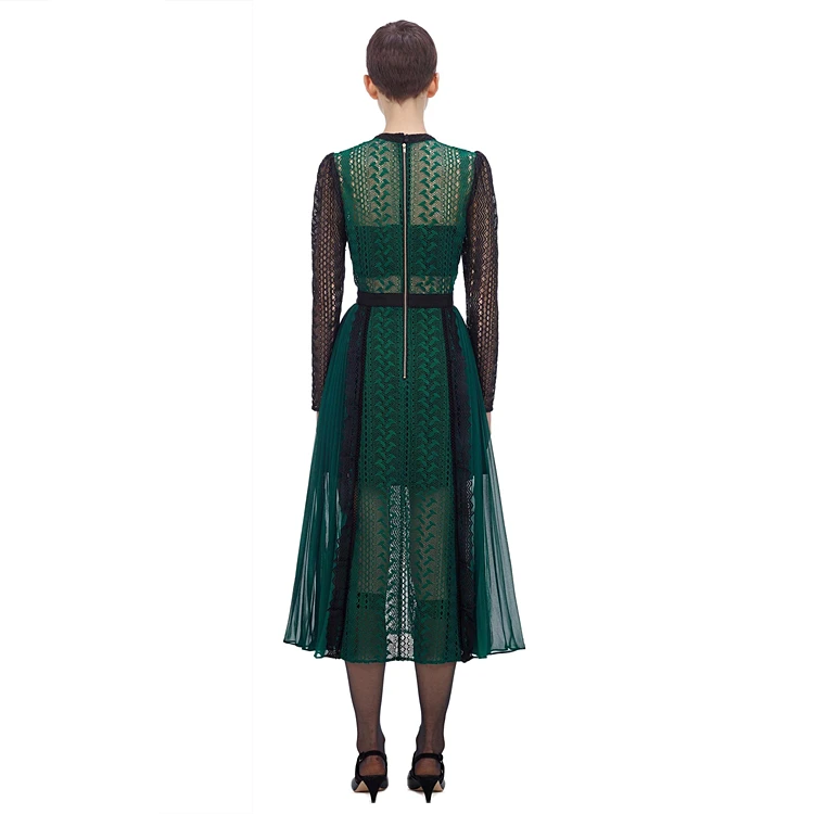 Женское шифоновое плиссированное платье с длинным рукавом длинное ажурное в