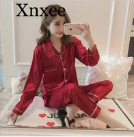 women girl silk satin pajamas set pyjama sleepwear nightwear loungewear homewear solid color comfortable soft high quality hot