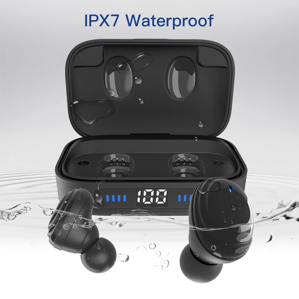 Bluetooth 5 0 наушники IPX7 водонепроницаемые беспроводные с 2000 мАч зарядным чехлом TWS