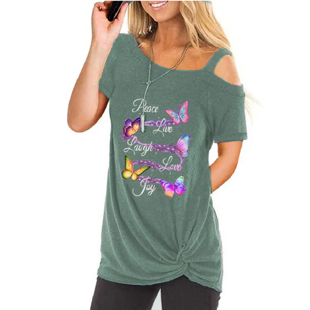 

VICABO Woman Tshirts Summer Women Clothing Butterfly Printed Short Sleeve T Shirt Ladies Casual Tops Plus Size