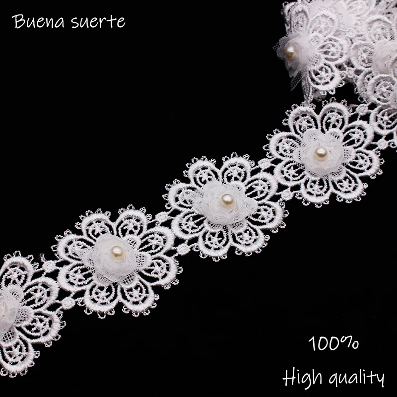 1 ярд (18 шт.) полиэстер белые цветы жемчуг вышитая кружевная отделка Лента из ткани