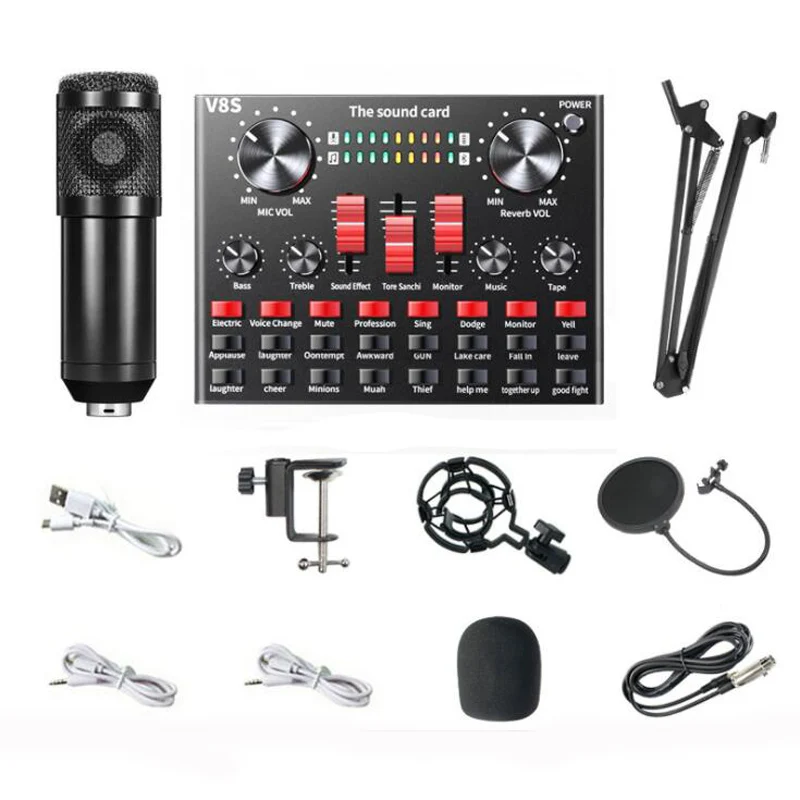 

Personal V8S Bluetooth Sound Card BM800 Microphone Live Webcast Broadcast 3.5mm Headset Audio Interface USB External Sound Card