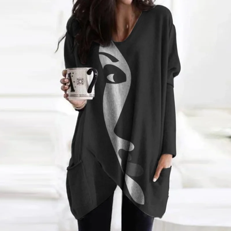 

Elegant Printed Women's Blouse 2020 Spring Autumn Vintage Pocket V Neck Pullover Tops Casual Female Long Sleeve Shirts Oversized