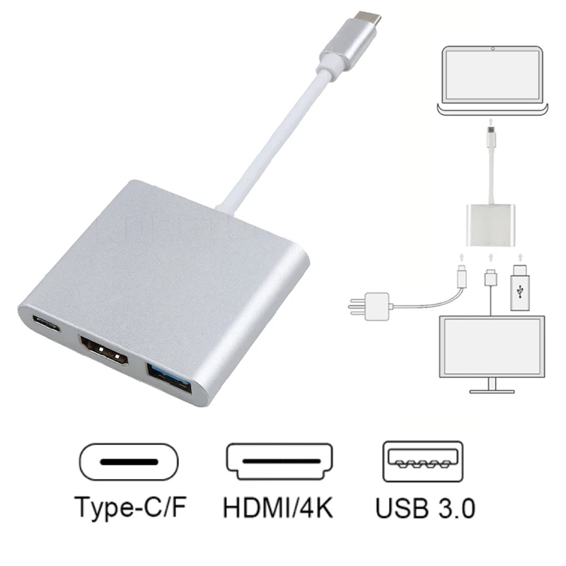 

Новинка 2019, адаптер для зарядки 3 в 1 USB-C, USB 3,1 типа c в HDMI USB 3,0, адаптер для Macbook Air 12, конвертер