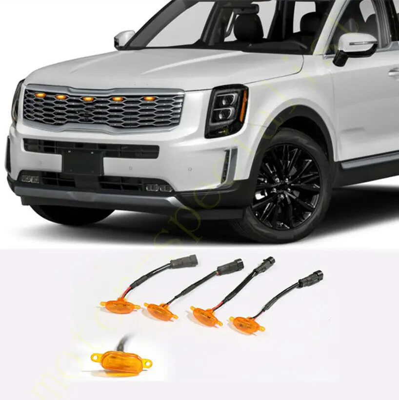 

5PCS Fit For Kia Telluride 2020-2021 LED Car Front bumper Grille LED Yellow Light Raptor Style Light Kit Decor W/ Wire Speed