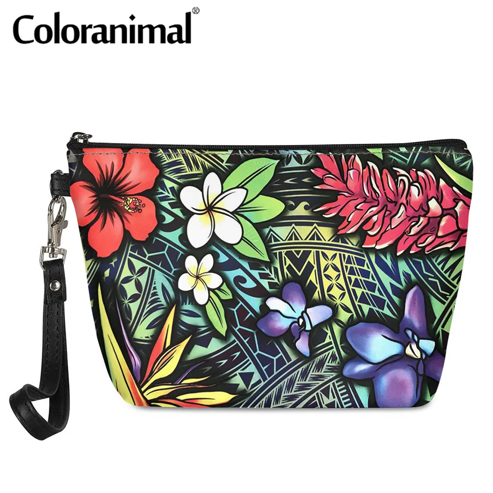 

Coloranimal Tropical Plumeria Hibiscus Teuila Birds of Paradise Orchid Print PU Cosmetic Case for Women Mini Make up Bag 2020