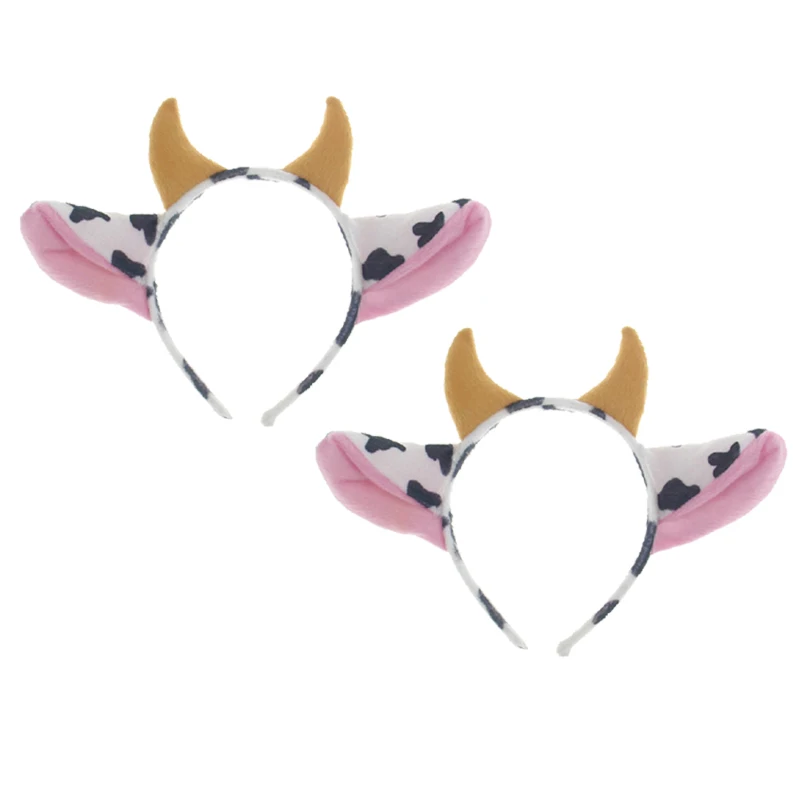 

2Pcs Easter Cow Milk Horn Ear Headband Children Adults Animal Cosplay Hair Band Birthday Party Favor Props