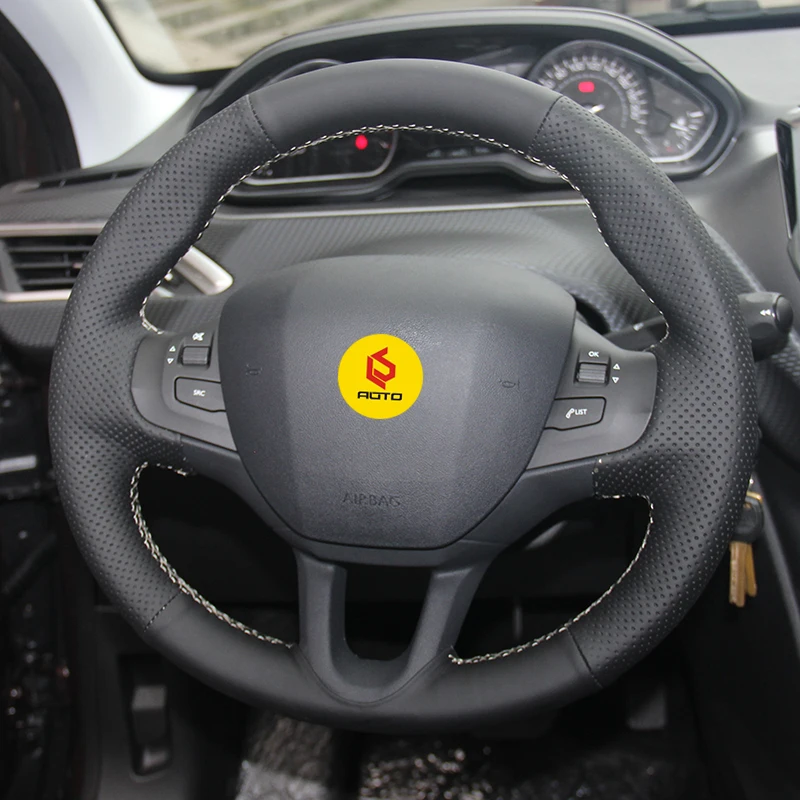 Ручная швейная оплетка на рулевое колесо чехол для Peugeot 208 2008 funda volante кожаный