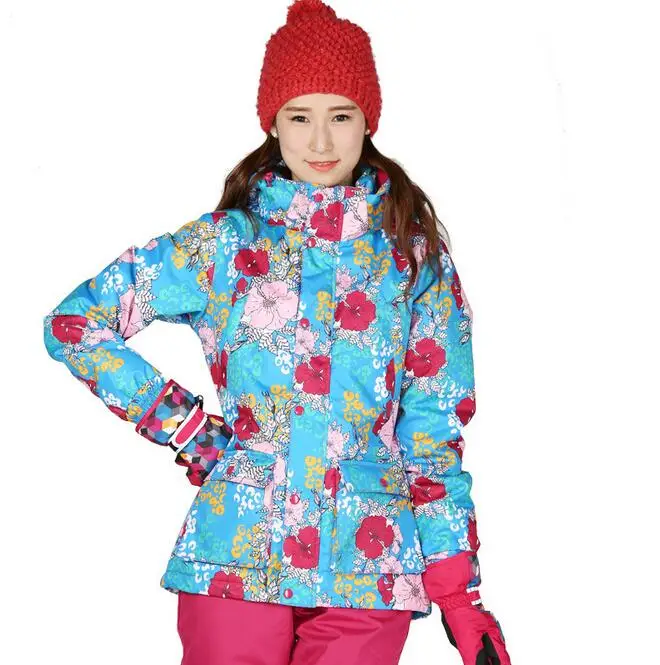 blue jacket Лыжный костюм для женщин, лыжная куртка, Флисовая теплая зимняя женская одежда для сноуборда, водонепроницаемый спортивный костюм для женщин, лыжные штаны - Цвет: blue jacket