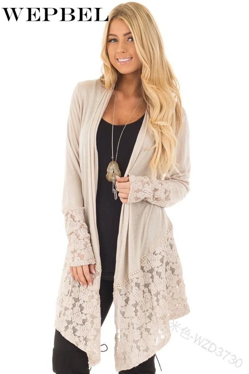 

WEPBEL Women Autumn Spring Lace Loose Knitted Cardigan Shirt Top Casual Ladies Long Sleeve Hollow Out Sun Protection T-shirt