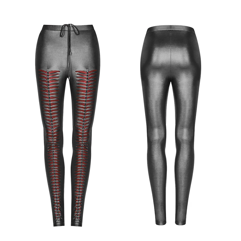 Женские леггинсы с принтом чертенка черные и красные вырезами в стиле панк рок