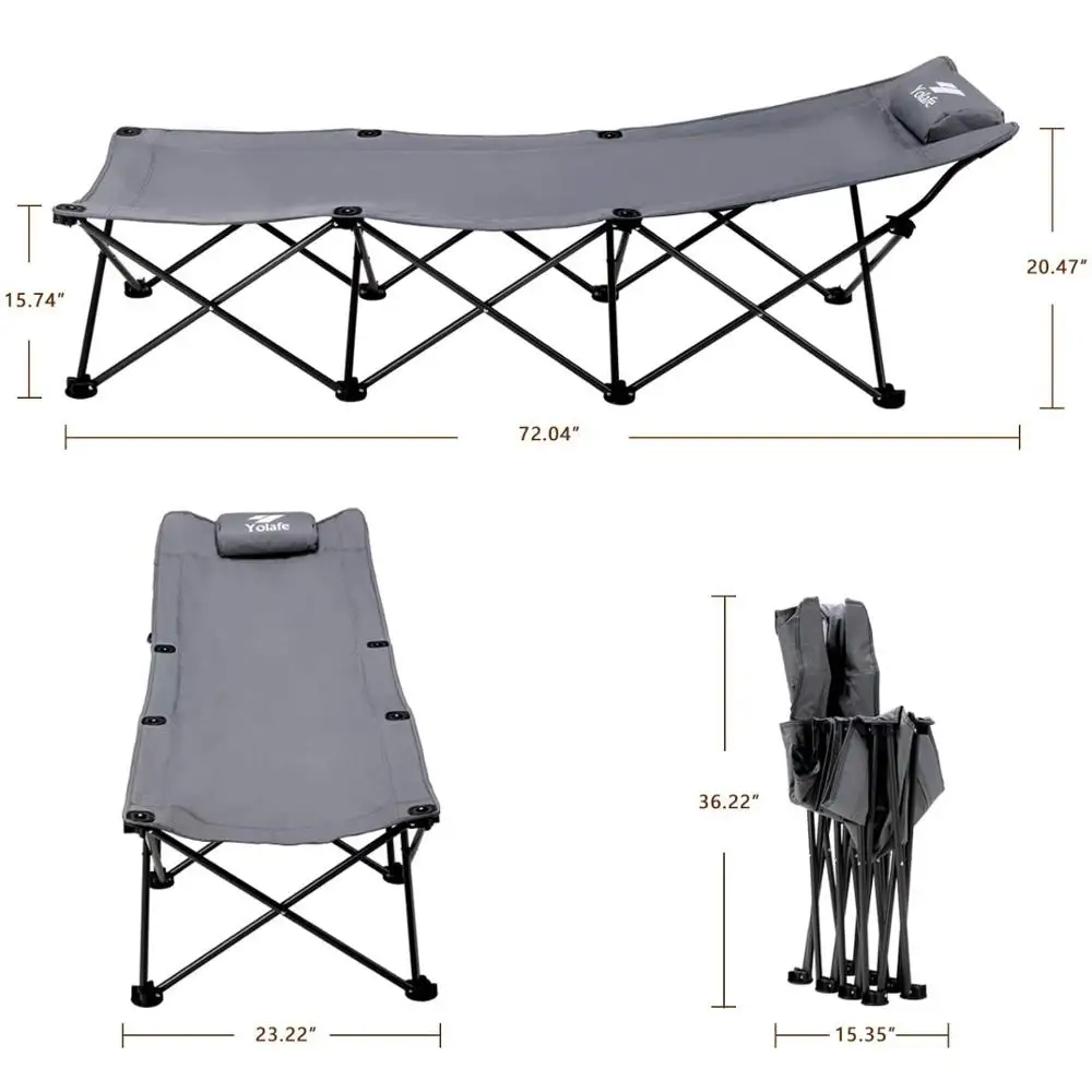 저렴한 접이식 싱글 캠핑 침대 휴대용 슬리핑 침대 라운지 의자 성인용 사무실 낮잠 점심 식사 침대 스토리지 가방과 베개