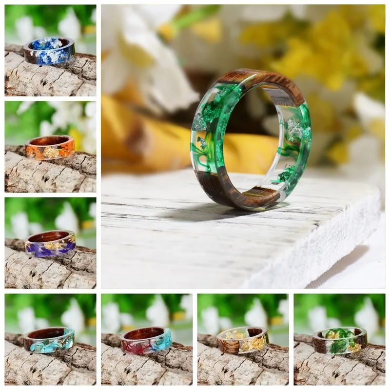 Новая горячая Распродажа ручной работы древесной смолы кольцо сухие растения и