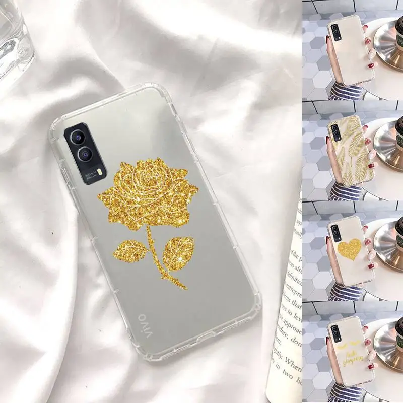 

Golden leaf flower love leopard Phone Case Transparent For VIVO X 60 50 30 27 23 21 20 pro plus S i + Soft TPU Clear Mobile bags