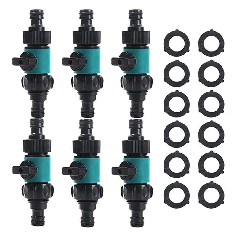 

6Pcs Shut Off Valve Plastic Garden Water Hose Connect Anti-Leak Hose Connector Ball Valve Standard 3/4 Inch Thread