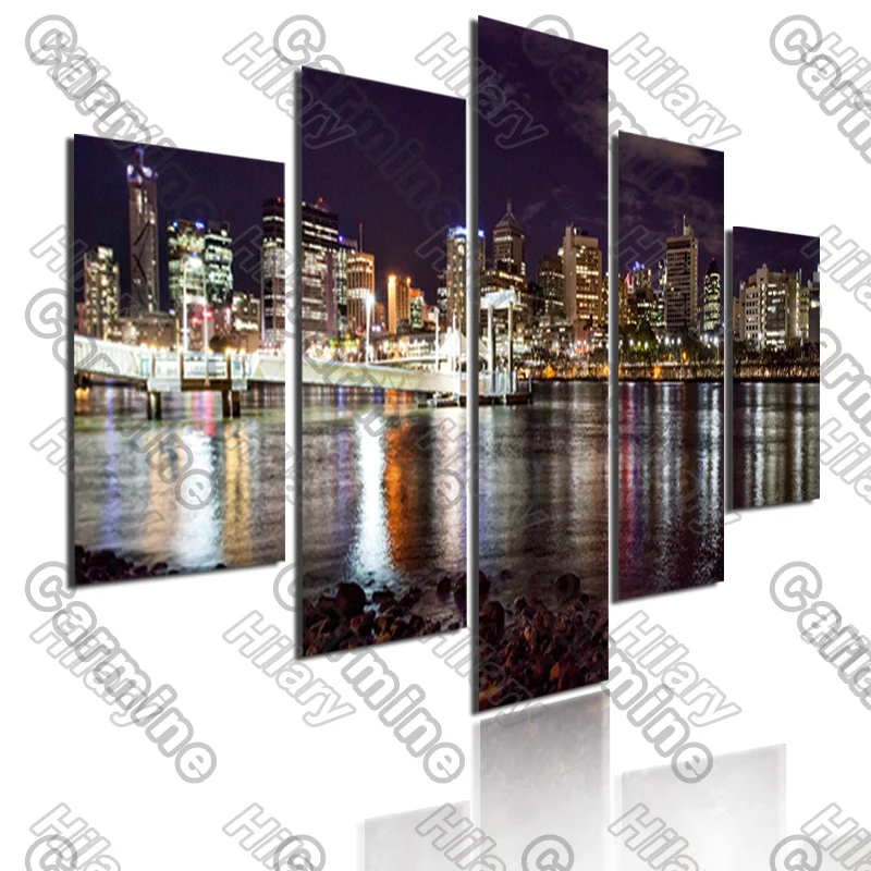 

Poster City Color Light and Reflection Landscape Canvas Painting 5Pcs Posters Painting Wall Art Decoration for Living Room