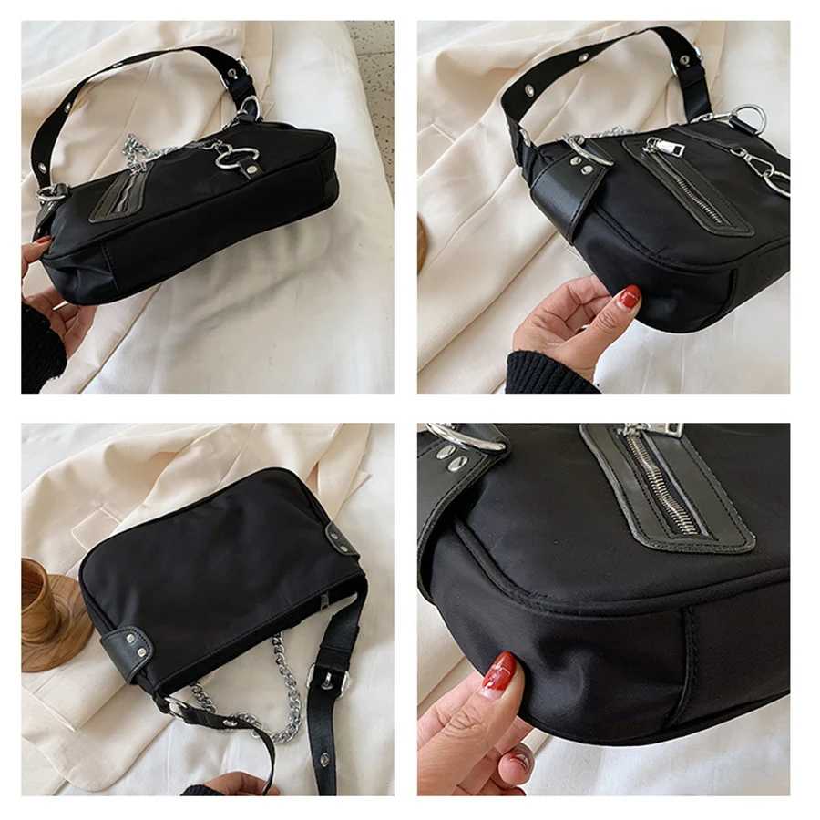 

Women's Designer Handbags Women Bags 2020 Black Nylon Underarm Bag Fashion Lady Chain Shoulder Bags Baguette Shape Bag Bolsos