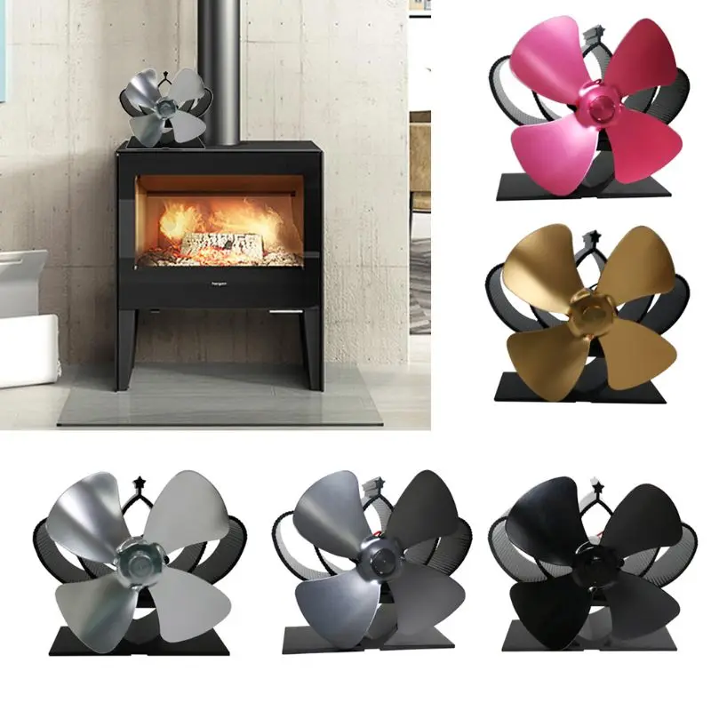 

Heat Self-Powered Stove Top Fan Quiet 4 Blades Aluminum Efficiently Warm Large Room Wood Log Burner Eco Friendly Fireplace Fan