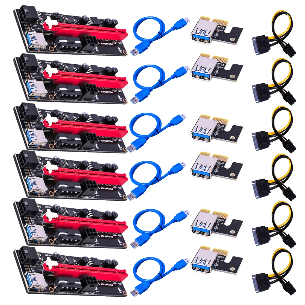6 шт. новейший VER009 USB 3.0 PCI-E Райзер VER 009S Экспресс 1X 4x 8x 16x адаптер карта SATA 15